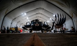 Paratroopers assigned to the 3-82 General Support Aviation Battalion, 82nd Combat Aviation Brigade, 82nd Airborne Division conduct maintenance on a UH-60 on April 21, 2024.