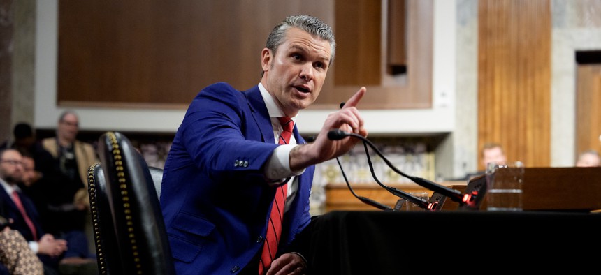 Pete Hegseth speaks during his Senate Armed Services confirmation hearing on Capitol Hill, January 14, 2025.