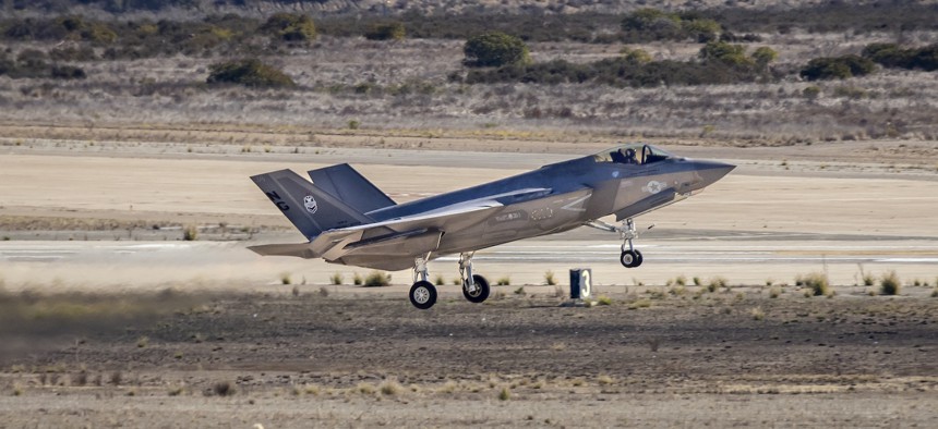 An F-35C Lightning II assigned to Marine Fighter Attack Squadron (VMFA) 314 takes off from the runway of Marine Corps Air Station Miramar, California, during a Large Force Exercise on Jan. 15, 2025. 