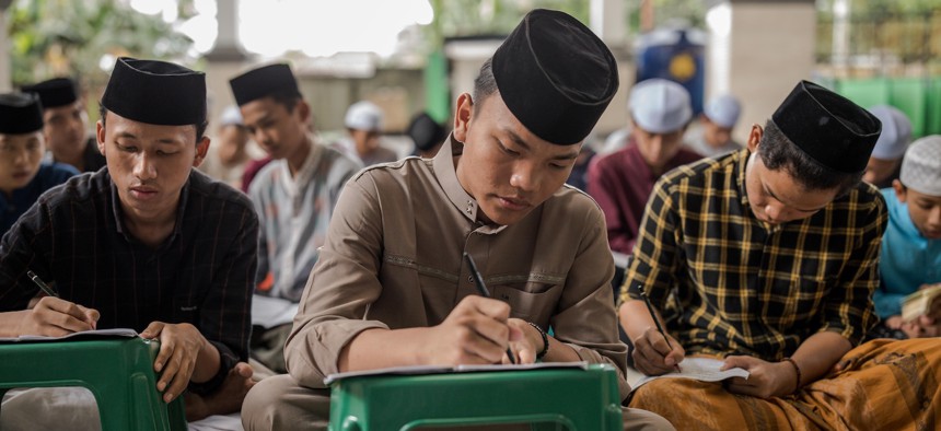 Students learn Islamic scriptures at Islamic boarding school, or Pesantren, in Bogor, West Java, Indonesia on April 4, 2023.