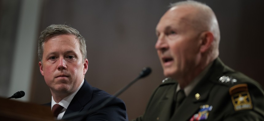 Army Secretary Daniel Driscoll testifies alongside Army chief Gen. Randy George during a Senate Committee on Armed Services on June 5, 2025.