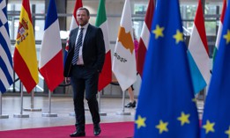 Estonia's Foreign Minister Margus Tsahkna arrives at the European Council headquarters in Brussels on May 20, 2025.
