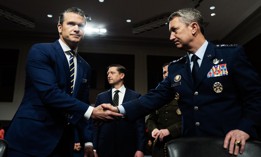 Defense Secretary Pete Hegseth and Chairman of the Joint Chiefs of Staff Gen. Dan Caine arrive for a Senate Armed Services Committee hearing, June 18, 2025.