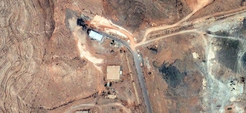 Maxar satellite imagery of the tunnel entrances of the Isfahan nuclear site following U.S. airstrikes.