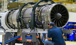 An F110 engine in an MRO shop. Image courtesy of Standard Aero.