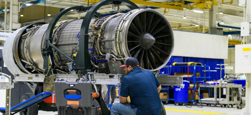 An F110 engine in an MRO shop. Image courtesy of Standard Aero.