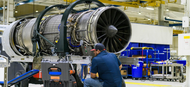 An F110 engine in an MRO shop. Image courtesy of Standard Aero.