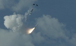 A Medium Range Ballistic Missile with a Hypersonic Target Vehicle (HTV) - 1 front end is air launched from a C-17 aircraft off the coast of the Pacific Missile Range Facility, Hawaii, during a flight test on March 24, 2025. 