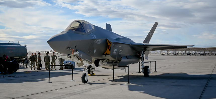 Each F-35—like this one photographed in February at Nellis Air Force Base, Nevada—contains 50 pounds of samarium, a rare-earth element subject to a new Chinese export-control regime, the New York Times has reported.