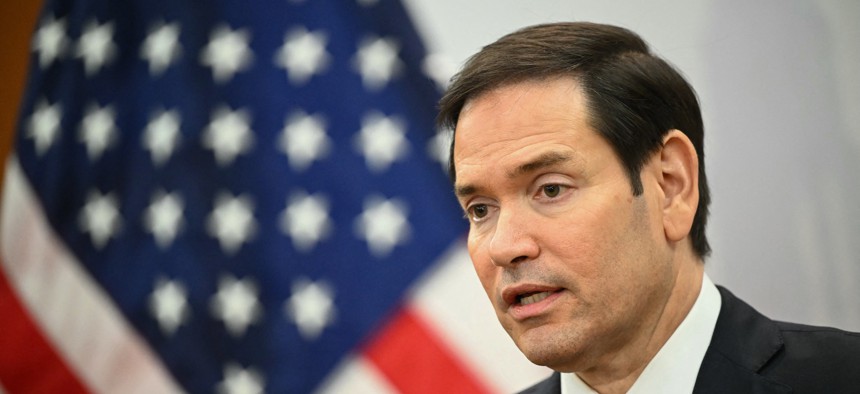 U.S. Secretary of State Marco Rubio briefs reporters at the ASEAN Foreign Ministers' meeting in Kuala Lumpur on July 10, 2025.
