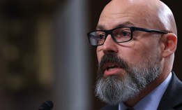 Justin Overbaugh, nominated to be deputy defense undersecretary for intelligence and security, testifies before the Senate Armed Services Committee on Capitol Hill on May 1, 2025.