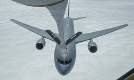 A U.S. Air Force KC-46 takes on gas over the Atlantic Ocean in 2020.