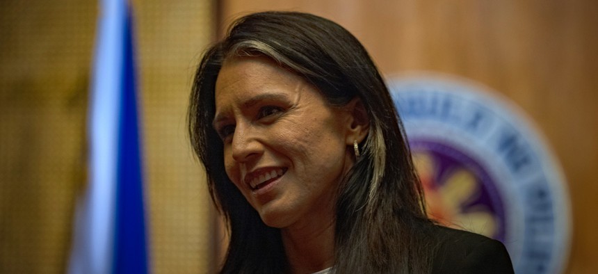 U.S. Director Of National Intelligence Tulsi Gabbard leaves a meeting with Philippine President Ferdinand Marcos Jr. in Manila on June 2, 2025.
