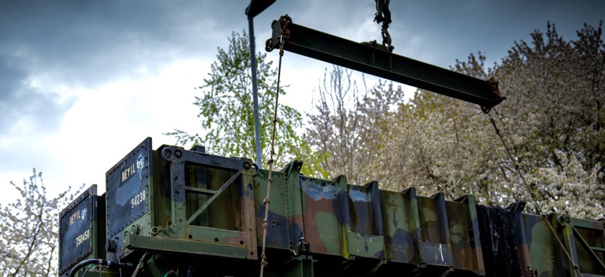 Patriot reload drills in Ansbach, Germany, on April 17, 2025.