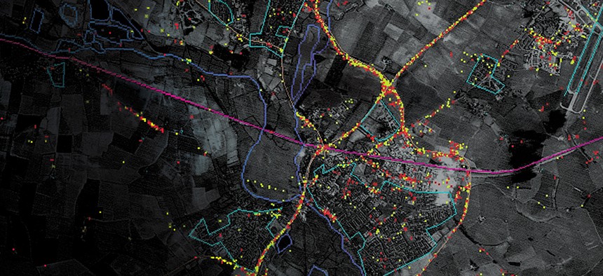 Joint STARS GMTI data overlaid on overhead imagery.