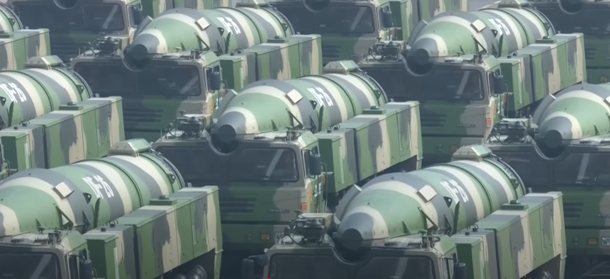 Chinese DF-26 intermediate-range ballistic missiles rolled down Beijing streets during the 2019 National Day parade.