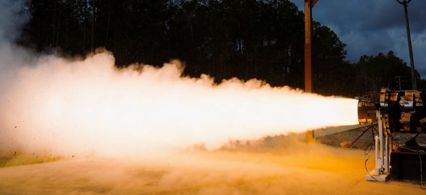 This image accompanied an article about a March 2025 test of Anduril's hypersonic rocket motor.