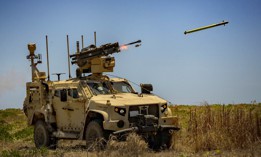 A U.S. Marine Air Defense Integrated System (MADIS) fires at a drone during a live fire exercise as part of U.S.-Philippines joint military exercises at Naval Station Leovigildo Gantioqui on April 27, 2025 in San Antonio, Philippines. 