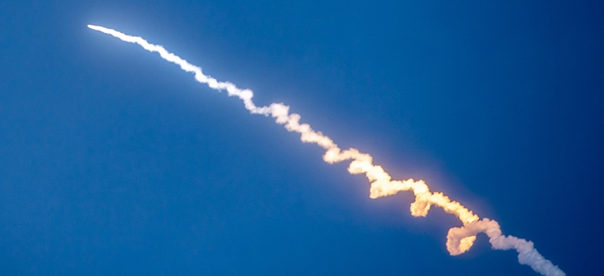 An upgraded Ground Based Interceptor is launched from Vandenberg Space Force Base, California, during Flight Test Ground-based Midcourse Defense Weapon System-12 on December 11, 2023.