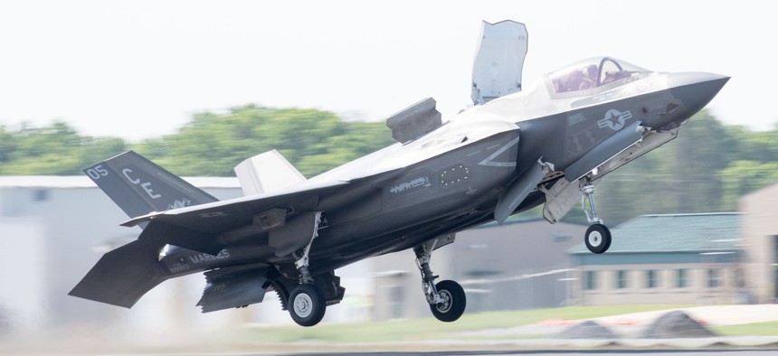 U.S. Marines train with F-35 Lightning II aircraft at Fort McCoy, Wisconsin, in June 2025. 