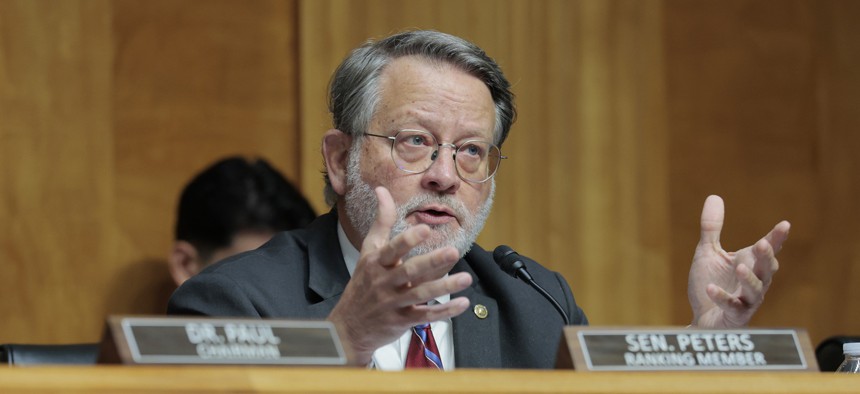 Sen. Gary Peters, D-Michigan, speaks during a hearing with the Senate Committee on Homeland Security and Governmental Affairs on Capitol Hill on May 20, 2025.
