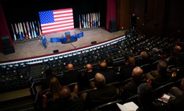 Defense Secretary Pete Hegseth addresses senior military officers at Marine Corps Base Quantico in Quantico, Virginia, on Sept. 30, 2025.