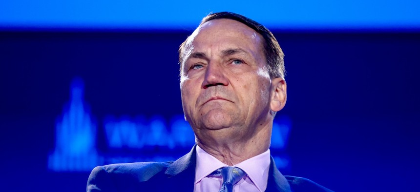 Polish Foreign Minister Radoslaw Sikorski during the Warsaw Security Forum 2025 in Poland, September 29, 2025.