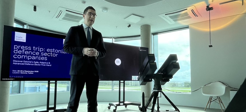Former Estonian defense secretary Kusti Salm discusses the Mark 1 missile defense system at the headquarters of Frankenburg Technologies in Tallinn, Estonia.