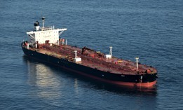The Benin-flagged tanker Boracay, seen here anchored off Saint-Nazaire, France, on Oct. 1, 2025, is blacklisted by the European Union for being part of Russia's sanction-busting "shadow fleet."