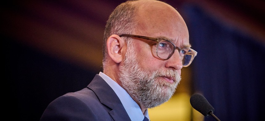 Russ Vought, director of the Office of Management and Budget, speaks at the National Conservative Convention on Sept. 3, 2025, in Washington, D.C. 