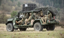 U.S. soldiers assigned to 2nd Brigade Combat Team, 101st Airborne Division, ride in the M1301 Infantry Squad Vehicle during exercise Spectrum Blitz 25 in Germany, April 10, 2025. 