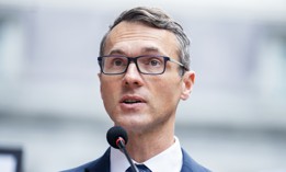 Rep. James Walkinshaw, D-Va., speaks during a news conference with Maryland and Virginia Congressional Democrats to speak out against the Trump Administration's "illegal mass firings of public servants," across the street from the Eisenhower Executive Office Building on Tuesday, October 14, 2025.