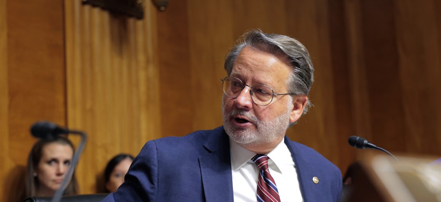Sen. Gary Peters, D-Mich., speaks on April 3 during a hearing with the Senate Homeland Security and Governmental Affairs Committee on Capitol Hill. On Thursday, he told inspector general nominees that "it's clear [they] don't understand the role of an IG." 