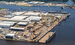 Aerial image of Ingalls Shipbuilding in Pascagoula, Mississippi.