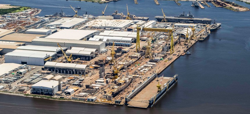 Aerial image of Ingalls Shipbuilding in Pascagoula, Mississippi.