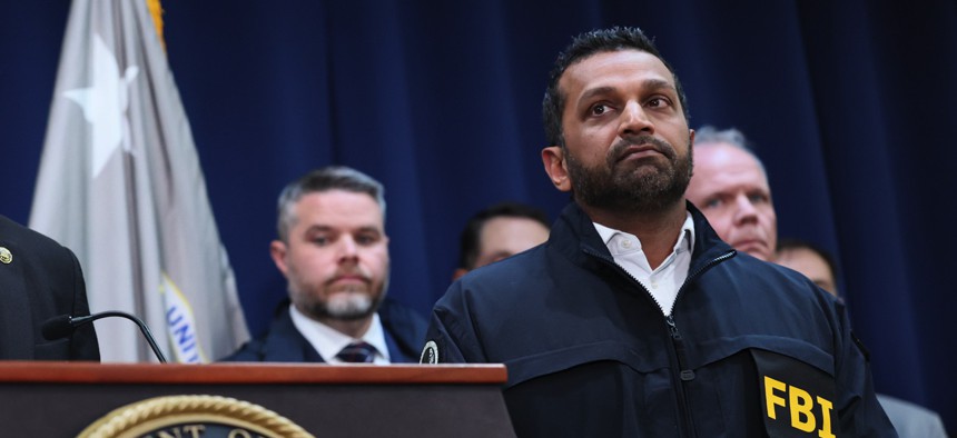 FBI Director Kash Patel listens during a press conference on October 23, 2025, in New York City.