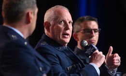 Lt. Gen. Dale White takes part in a panel discussion at the Air and Space Forces Association’s Air, Space & Cyber Conference, Sept 17, 2024.