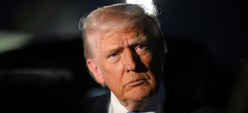 U.S. President Donald Trump speaks to reporters on November 16, 2025, at Palm Beach International Airport in West Palm Beach, Florida.