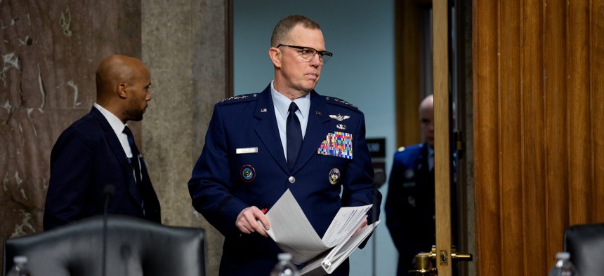 U.S. Northern Command and North American Aerospace Defense Command Commander Gen. Gregory Guillot arrives for a Senate Committee on Armed Services hearing on December 11, 2025.