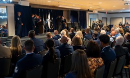 Guardians, instructors, and guests gather during the Officer Training Course graduation at Peterson Space Force Base, Colorado, Aug. 28, 2025. 