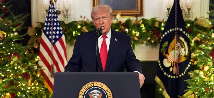 President Donald Trump addresses the country on December 17, 2025, in Washington, DC.
