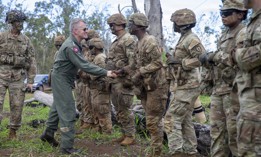Adm. Sam Paparo, head of U.S. Indo-Pacific Command, meets with U.S. Army 25th Infantry Division Artillery Brigade soldiers at Schofield Barracks, Hawaii, on Nov. 14, 2025. 