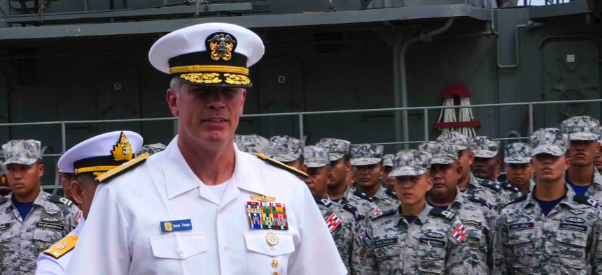 A 2023 photo of Rear Adm. Derek Trinque at Royal Thai Fleet Headquarters in Thailand.