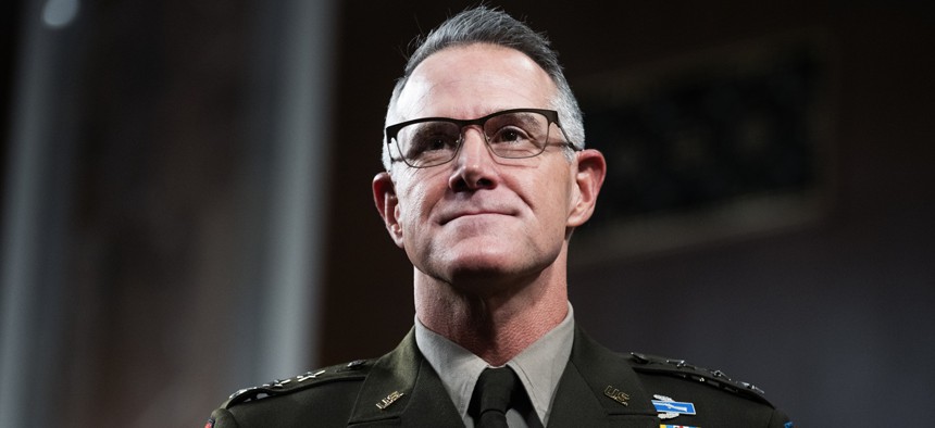  Lt. Gen. Joshua M. Rudd, nominee to be lead the National Security Agency and U.S. Cyber Command, arrives to his Senate Armed Services Committee confirmation hearing in Dirksen building on Thursday, January 15, 2026. 