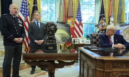 Gen. Michael Guetlein, speaks alongside Rep. Jim Banks, R-Ind., and President Donald Trump at the White House, May 20, 2025 