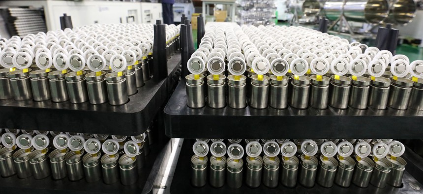 The production line of lithium-ion batteries  in Huaibei, Anhui Province of China.