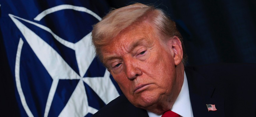 U.S. President Donald Trump attends a bilateral meeting with NATO Secretary General Mark Rutte on the sidelines of the World Economic Forum (WEF) Annual Meeting on January 21, 2026, in Davos, Switzerland. 