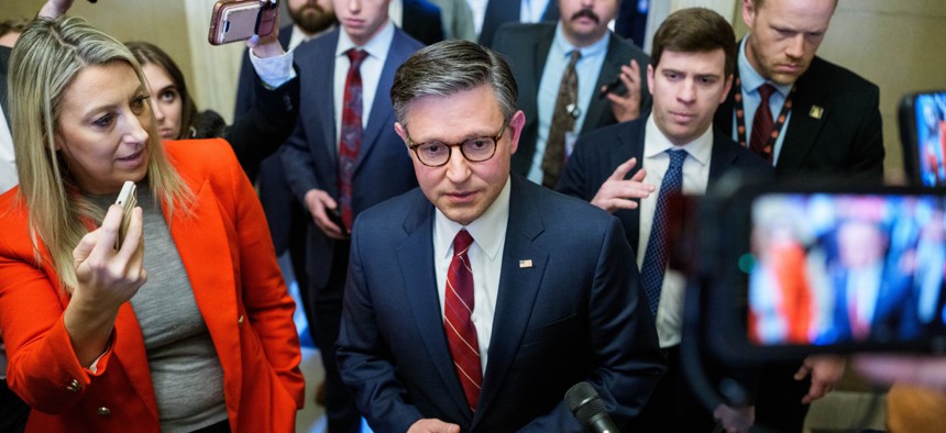 Speaker of the House Mike Johnson, R-La., speaks with reporters following a rules vote on funding the U.S. government at the U.S. Capitol Feb. 3, 2026 in Washington, D.C. 