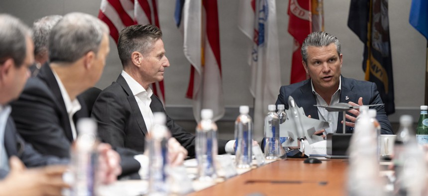 Defense Secretary Pete Hegseth and his staff meet with Lockheed Martin CEO Jim Taiclet and senior executives during a visit to Lockheed Martin in Fort Worth, Texas, Jan. 12, 2025. 
