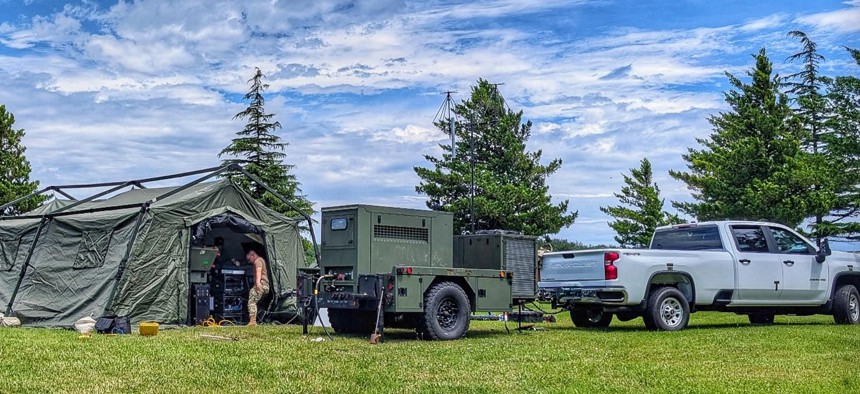 Airmen with the 752nd Operations Support Squadron setup the Tactical Operations Center – Light in Misawa, Japan, during exercise Resolute Force Pacific 2025, July 25, 2025. 